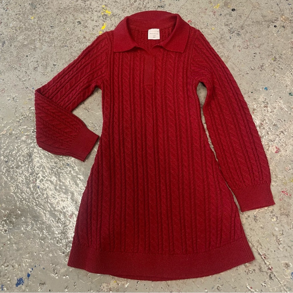 Abercrombie Kids Burgundy Cable Knit Sweater Dress Collared Long Sleeve Size 7/8